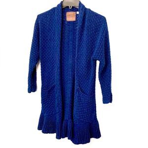 Anthropologie Guinevere | Women’s Boho Knit Ruffle Open Navy Cardigan Sweater